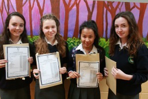 Sorcha Hegarty, Rachel Edwards, Simran Rai, and Tara Hegarty after they recieved their Junior Cert results in Crana College