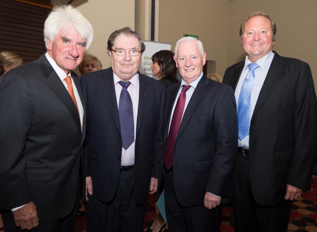 Tommy O'Neill, John Hume, Dinny McGinley TD is Minister of State for the Gaeltacht and Governor Brian Scweitzer, Tip O'Neill Diaspora Award recipient. Photo- Clive Wasson
