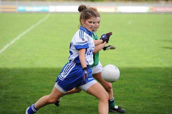 Aine Fagan in action for LyIT Ladies on Wednesday in o'Donnell park where the chalked up their first victory in the Division 4 clash with University of Ulster Coleraine, (photo by Paddy Gallagher).