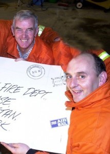 Brian (right) with his good friend, the late Eamonn Harvey on another fund-raising venture a few years back.