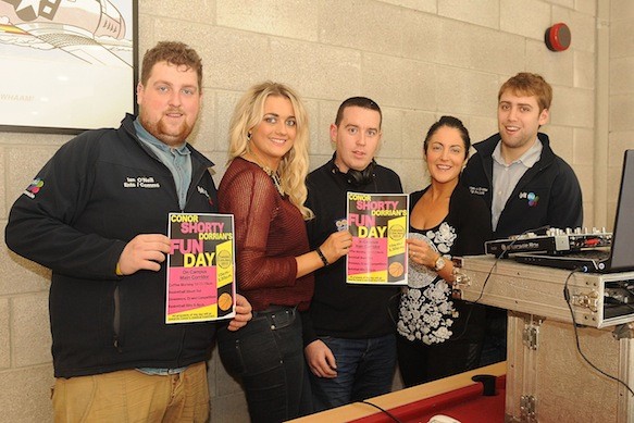 Ian O Neill, Su ents Officer, tanya Russell, Welfare Oficer, DJ Stephen, Fiona Kelly , Event Organiser and Brian McElwaine , SU President at the Fun Day in the Institute for Conor 'Shorty' Dorrian.  