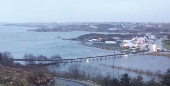A large section of Annagry village was left under water this morning. PIc by James McDevitt.