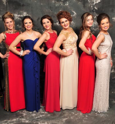 Lyndsey Tinney, Amy Lowery, Helen Roulston, Jessica Goudie, Megan Clay and Hazel Alexander at the Royal and Prior Comprehensive School Raphoe's Prom in An Grianan Hotel Burt.  Photo Clive Wasson