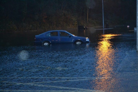 A car left stranded on The PIer in Donegal Town. Pic by Rory O'Donnell.