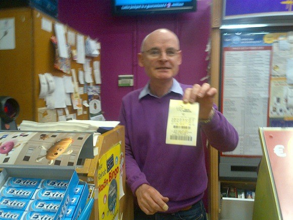 Noel Boyle from The Paper Post in Letterkenny is hoping to sell the winning ticket