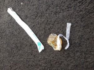 The catheter bag found on the street in Buncrana this morning.