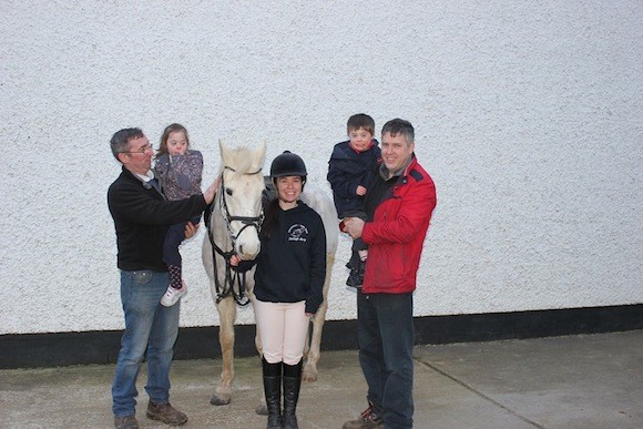 Tom Melvin and Jemma Jordan meeting Clodagh Barry and some of the horses that will be taking part in Clodaghs 100 mile challenge to raise funds for Donegal Down Syndrome Association"