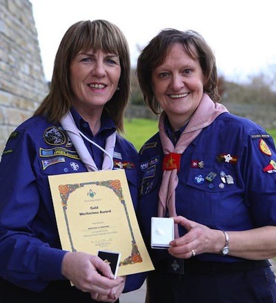 Stranorlar Group Leader Martina Flanagan and Quigley's Point Cub Scout Leader Heidi Doherty who received awards at the Errigal Scout County Founders Day celebrations in Letterkenny.  Martina received the Gold Merit award and Heidi was presented with her 20 yr service award.  (NWNewspix)