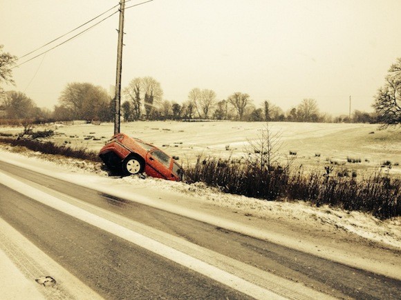 This car left the road close to Ballybofey. Pic submitted to Donegal Daily.
