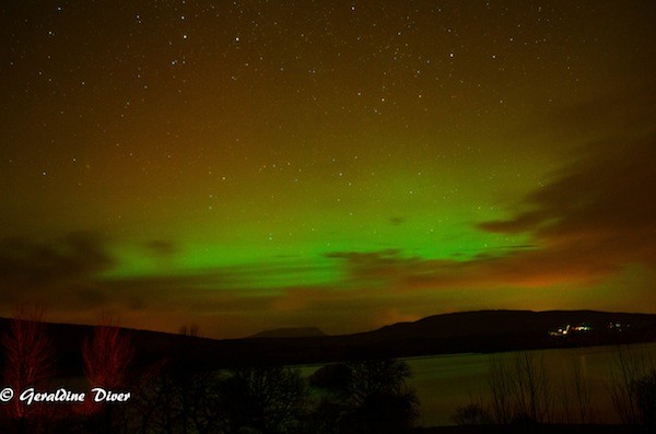 Geraldine's stunning picture of the Northern Lights over Gartan Lake near Churchill last night.