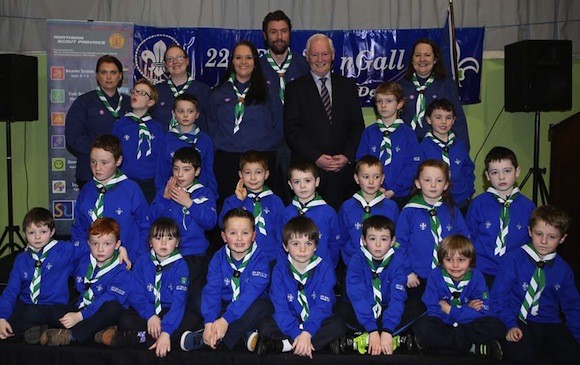 22nd Donegal (Gweedore) Beaver Scouts with their leaders including Group Leader Roisin Doherty and Dinny McGinley TD, at their inaugeral Investiture evening.