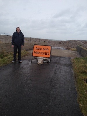Martin McDermott at the damaged road at Malin Head.