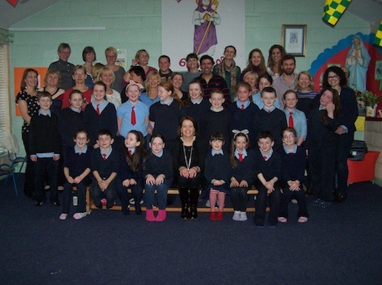 The visiting European teachers pictured with some of the staff and pupils from St. Baithin's N.S.