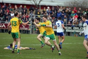 Goal scorers Oran Mc Nellis open his account for Donegal with a fine goal at the O Donnell Park as he celebrates with Colm Anthony Mc Fadden who got the second goal . Photo By Brian McDaid/Cristeph