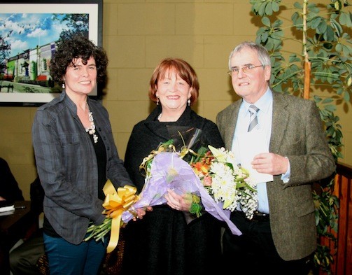 Carmel Gallagher, NRDO making a presentation to Aidan and his partner Anne Clydesdale at the recent retirement function held in the Courthouse Lifford.