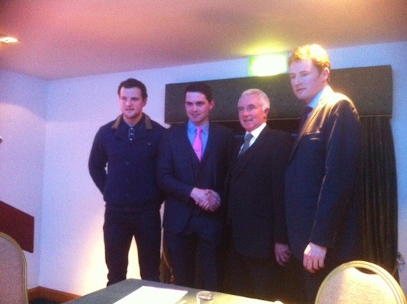 Michael Murphy, James Pat, Dr James McDaid and Deputy Charlie McConalogue at last night's launch. 