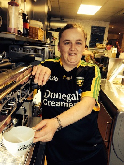 Margaret nails her colours to the coffee machine!
