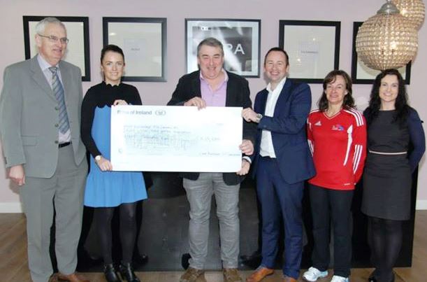 Photograph 1 Paul OGara, Tir Choaill AC accepts sponsorship from Cara MD’s Romona and Canice Nicholas –also in piture l/r Eamon Harvey, Brenda Morris and Noreen Lyons from the organising committee