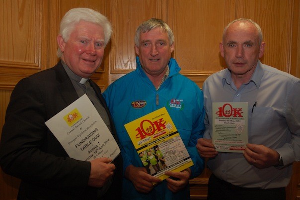 North West 10k Chairperson James Boyle with Canon Stewart Wright of the Conwal Parish Church Restoration Committee and Mick Lagan Chairperson of the Letterkenny Branch of the Dyslexia Association of Ireland