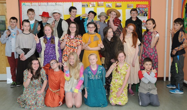 Fifth and sixth class students of Scoil Bhríde in Convoy have some fun dressing in 1960s clothes as preprations continue for the school’s 50th anniversary on the weekend of June 6th and 7th.