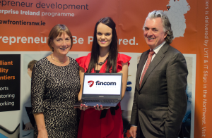 Photo: Pictured at the launch of the Fincom platform are Julie Sinnamon, CEO of Enterprise Ireland, Katie Sweeney, Sales and Marketing Manager at Fincom and Terence O’Rourke, Chairman of Enterprise Ireland. 