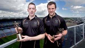 Michael Murphy pictured with Stephen Maher (Laois), as they picked up their player of the month awards in Football and Hurling at Croke Park today. 
