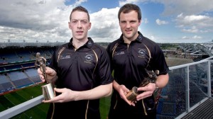 Michael Murphy pictured with Stephen Maher (Laois), as they picked up their player of the month awards in Football and Hurling at Croke Park today.