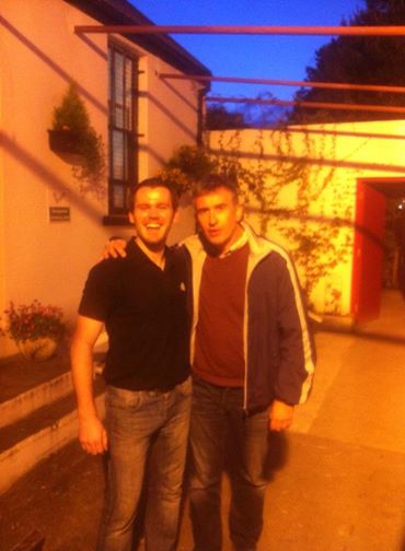 Alan Partridge actor Steve Coogan with St. Michaels footballer Brendan 'Bean' Rodden outside Patsy Dans bar in Dunfanaghy.