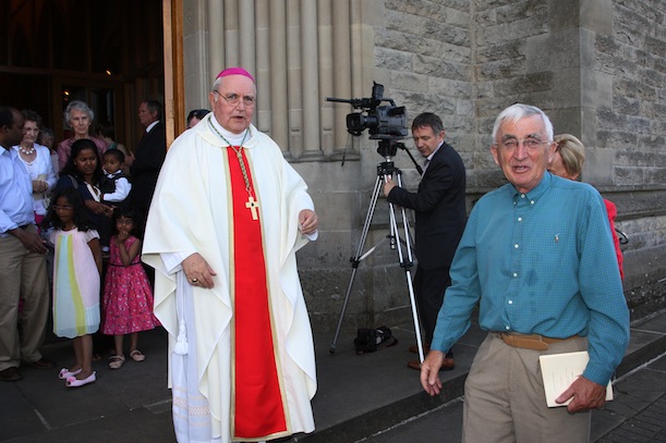 Bishop Seamus Hegarty and Tony Murray following Fr Gorman's ordination at St. Eunans.