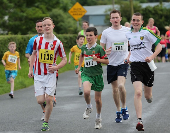 Sean Mac Cumhaills' Under-14 players Chad Mc Sorley and Shane Griffin pictured among this group taking part in the Sessiaghoneill NS 5K Fun Run & Walk. Pic.: Gary Foy, newsandsportfiles