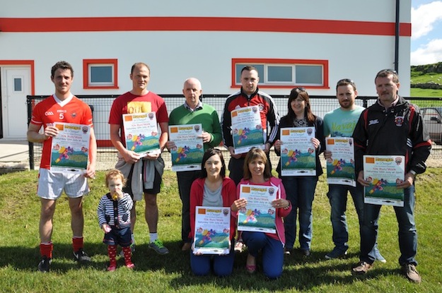 At the launch of the Runegal 10k on today Sunday the 15th are county players Colm Mc Fadden and Martin Mc Elhinney and senior and reserve team captains Antoin Mc Fadden and Danny Langan along with Committee members Liam Mc Elhinney Nicola Ferry, Annmarie Kelly, Sean Langan, Patricia Kelly and Maisie McFadden. Missing from photo is Suzi Roarty and Andrew Coll.