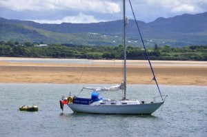 Wood Magic, the yacht at the centre of the mystery moored at Sheephaven Bay, Ard on Sunday. Photo by Moses Alcorn.