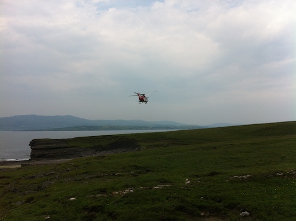 The Sligo 118 Rescue helicopter at the scene of the accident at St John's Point this evening