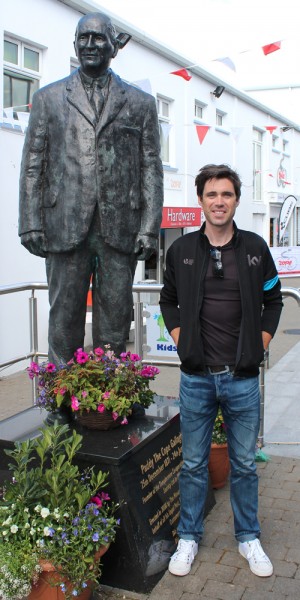 Philip Deignan with the statue of the founder of The Cope - Paddy The Cope Gallagher