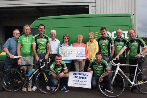 Members of the An Post cycle team with members of the Donegal Hospice.