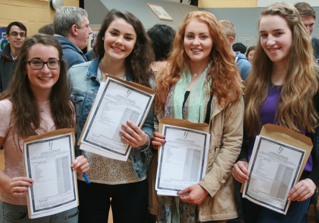 Four happy girls. Crana College students Emily Bird, Lisa Ferguson, Courtney Barron and Eileen Doherty pictured together with their excellent Leaving Cert results.