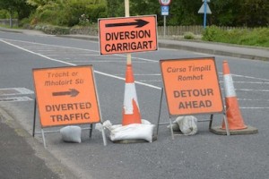 The barrage of road-signs diverting traffic away from Milford.