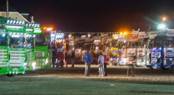 All lit up - trucks at the North West Truck Festival on Saturday evening last.  Photo- Clive Wasson