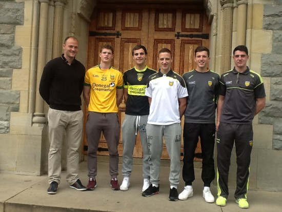 Minor players from St.Eunan's College: Conor Morrison, Michael Miller, Cormac Callaghan, Cornell O'Boyle and David Tyrell with Honours Maths teacher and Donegal Senior, Colm Anthony McFadden.