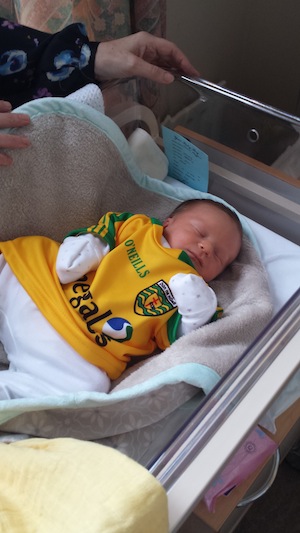 Baby Daithi looking very relaxed after watching Donegal beat Dublin.