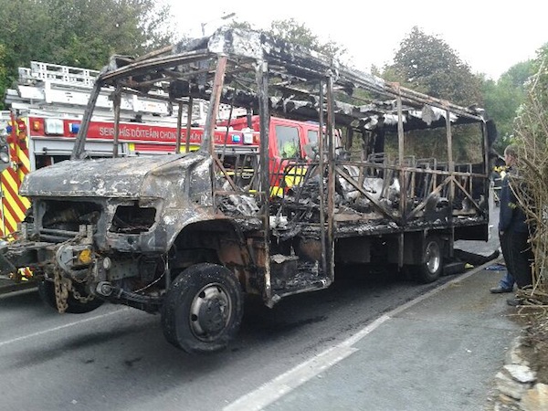 The remains of the bus after the fire was put out.