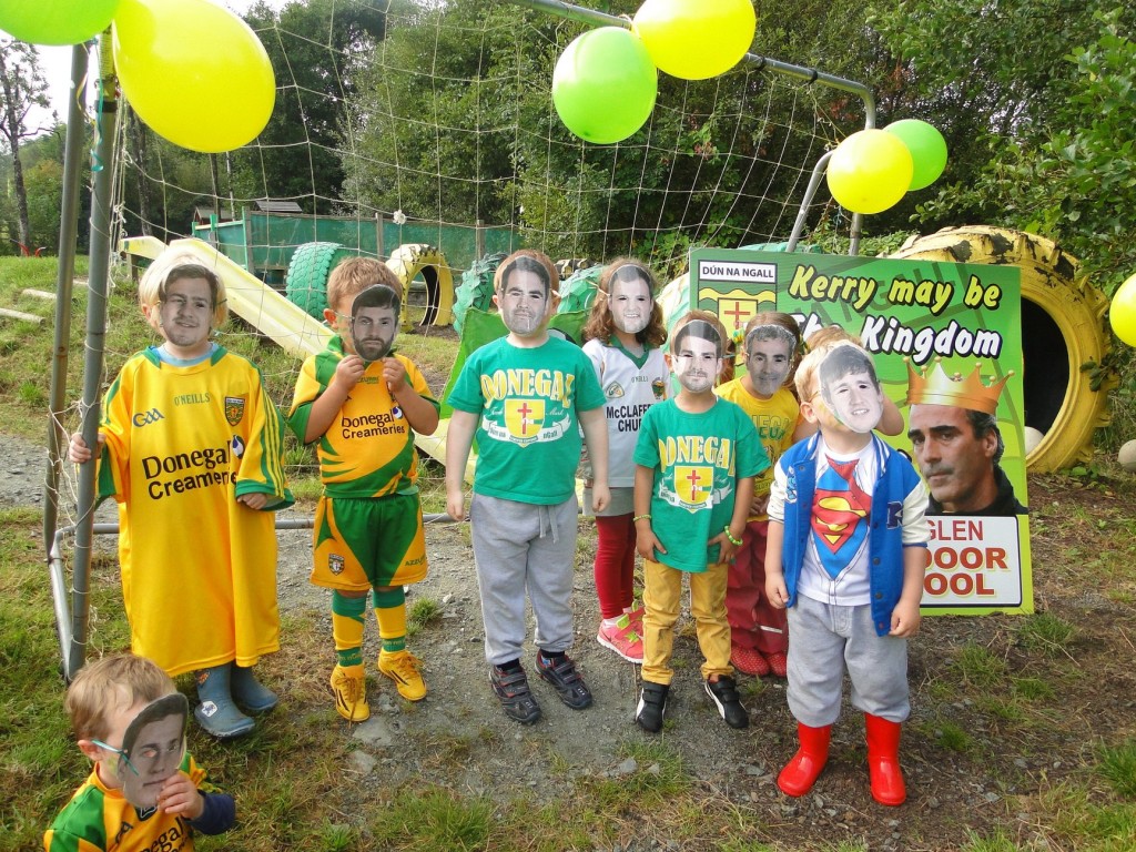 Children at the Glen Outdoor School in Glenswilly adopt a blanket defense against Kerry