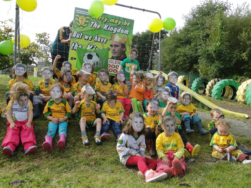 Children at the Glen Outdoor School in Glenswilly adopting a blanket defense against Kerry