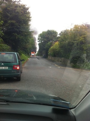 The bus which caught fire in Glencar, Letterkenny this morning.
