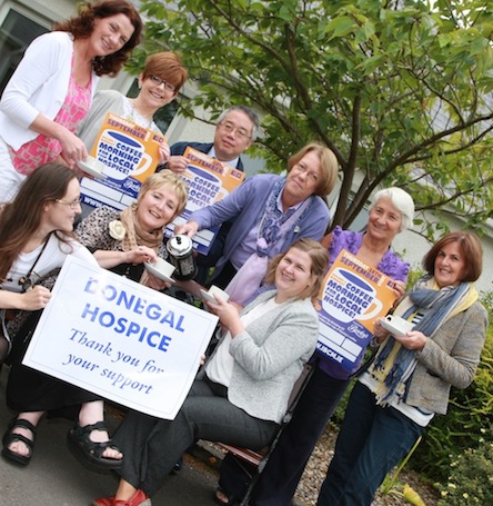 Pictured at the launch of the Donegal Hospice Coffee Morning which takes place locally on the 18th of September, included seated are Bridie Mullen and  Louise Duddy, back row from left   Malgodzia  Cwiak, Bridget McGill Annette Cunningham, Dr Robert,Deidre Trearty, Grace Boyle and Mary Collins Photo Brian McDaid