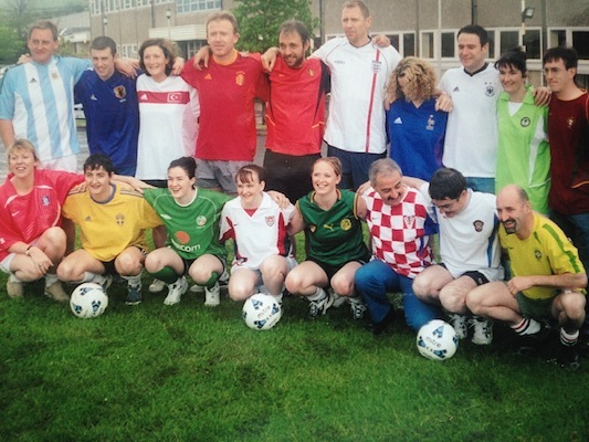 Unifi workers wearing jumpers from the Korean /Japan World Cup in 2002 where Unifi supplied much of the material for many Countries World Cup jerseys through Nike and Adidas