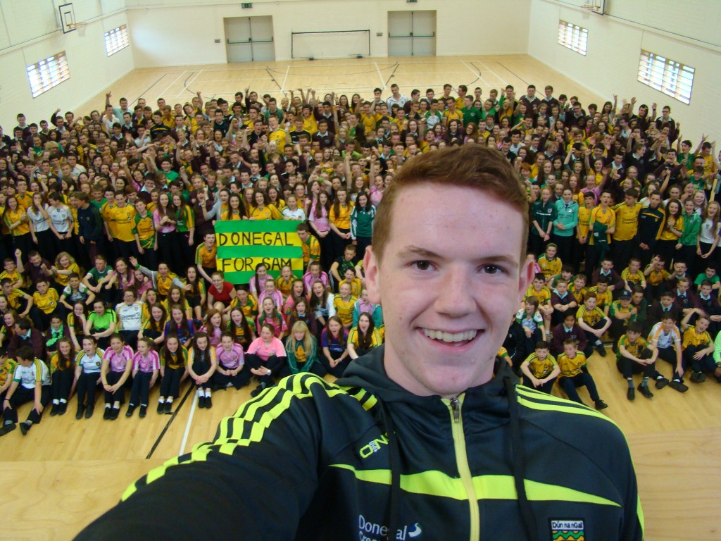 Minor star Lorcan Connors takes a 'Selfie for Sam' at Loreto Milford, ahead of  Sunday's clash with Kerry. 