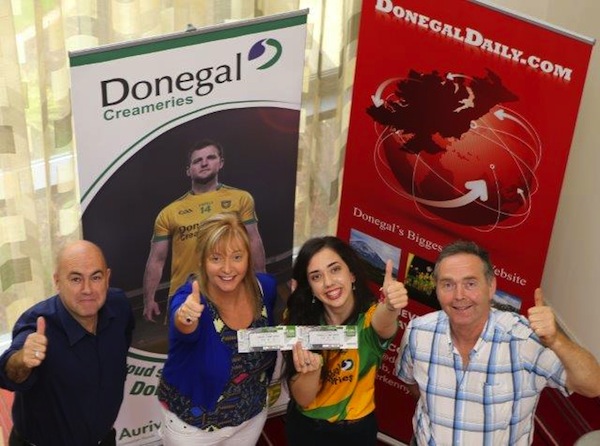 Happy winner Anne-Marie Doherty with her dad Sean along with Brid ??? of Donegal Creameries and Stephen Maguire, editor of Donegal Daily.