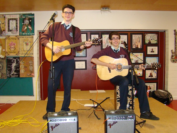 Niall Brennan and Ronan Friel performing at the launch of their CD.