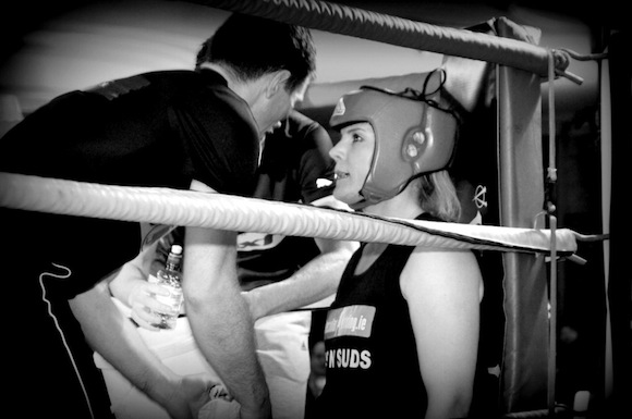 Danny Ryan has a word in the ear of his boxer. ALL PICS BY KIND PERMISSION OF GERALDINE DIVER.